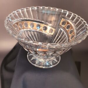 Anne Hutte Bleikristall 24% Lead Crystal Gold Trim Open Candy Dish Compote Bowl